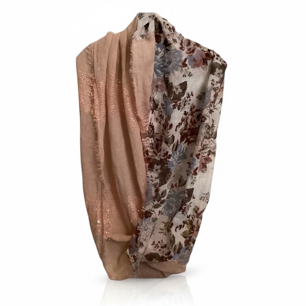 Infinity Scarf Split Design with Light Pink Fabric Half Vintage Floral Print